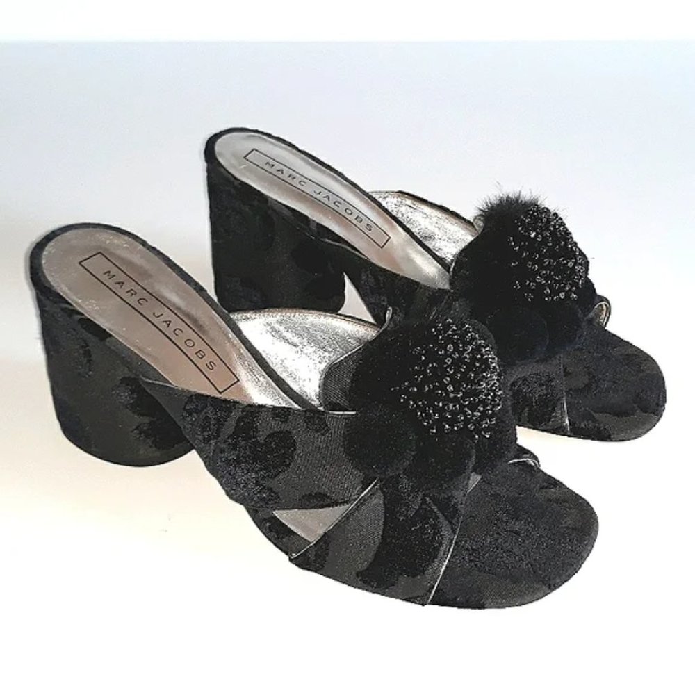 Marc Jacobs Black Aurora Pompom Mule 40/US 10